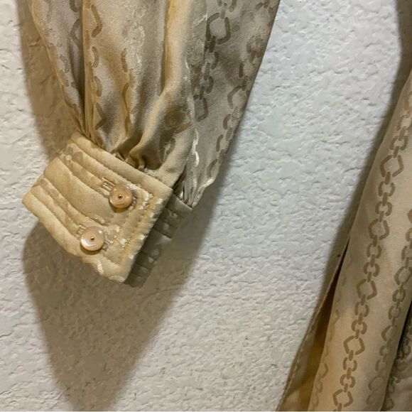 Trina Turk Champagne 100% Silk Chain Faux Wrap Long Sleeve Dress 6 - Picture 7 of 8